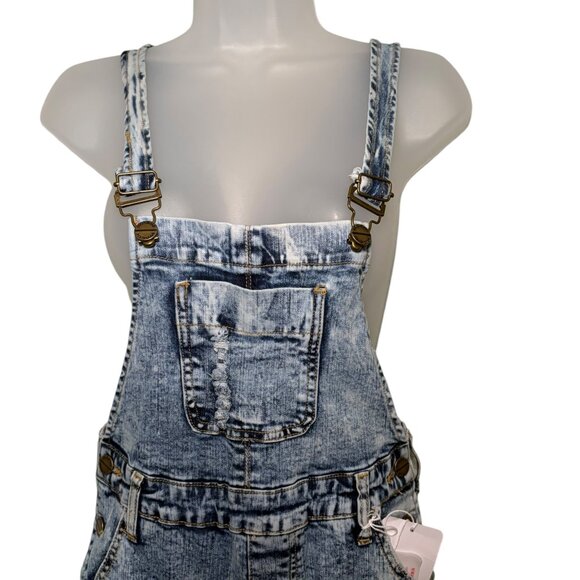 Lolo Distressed Acid Wash Denim Overalls XS NWT Stretch 90s Vintage Style - Picture 4 of 7